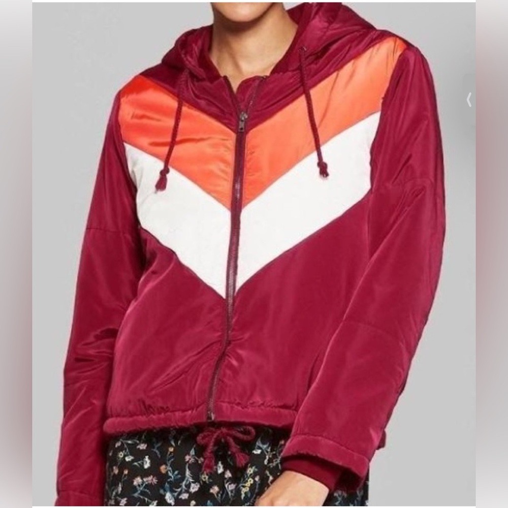 Wild Fable Women’s/ Girls Retro Maroon and Orange Colorblock Bomber Jacket